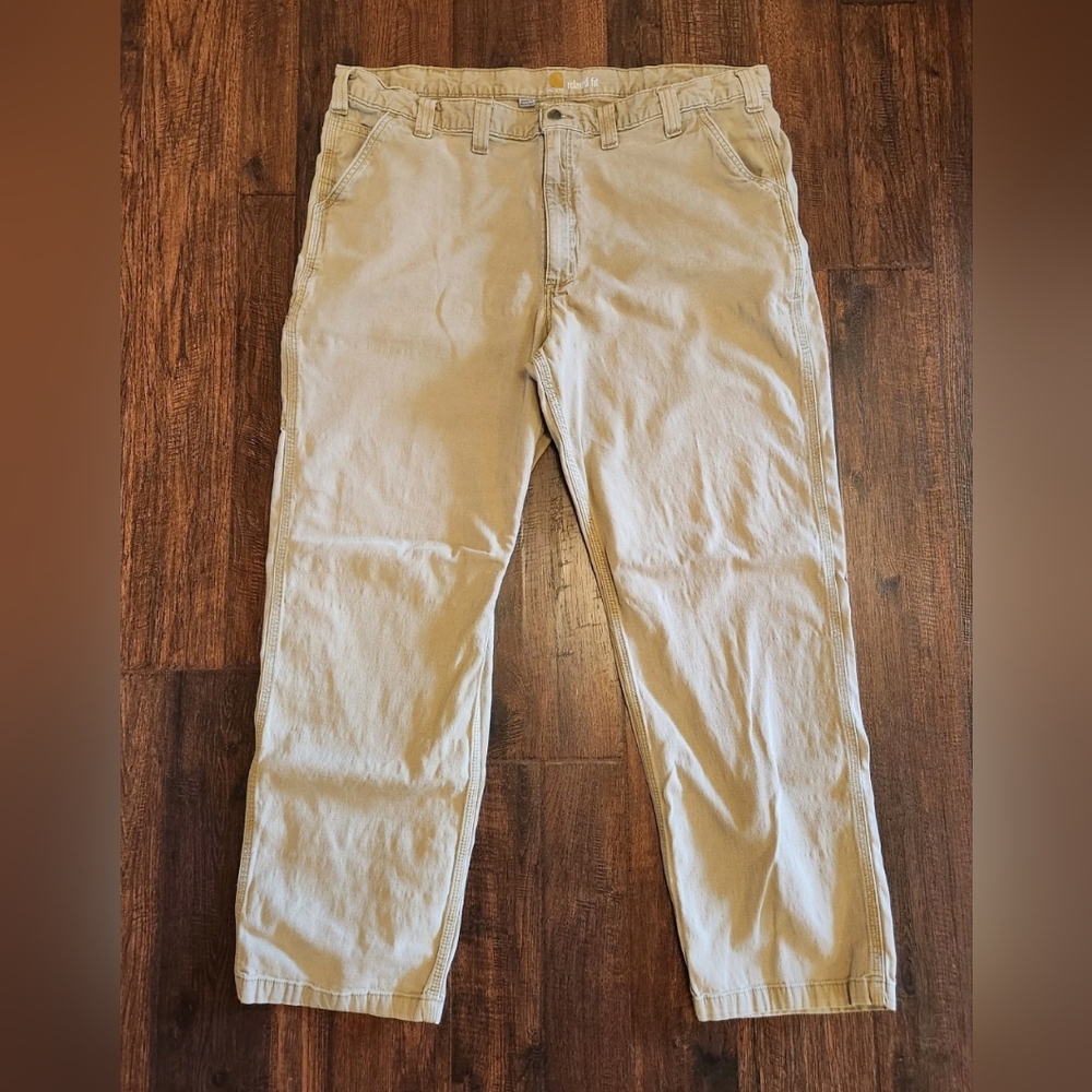 Carhartt Work Pants Men 44x32 Khaki Beige Relaxed Fit Twill